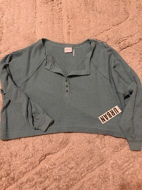Urban Outfitters Dusty Teal Waffle Henley Shirt